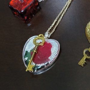 Red Faux Rose Gold Plated Key to My Heart Pendant Necklace NWT